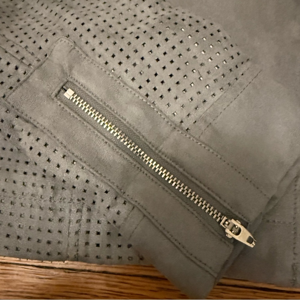 Anthro Hei Hei Gray Vegan Suede Moto Jacket Perforated Zip Women’s M NWOT - Picture 4 of 5